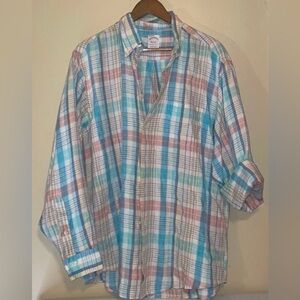 Brooks brothers mens shirt large buttondown pastel plaid linen long sleeve light